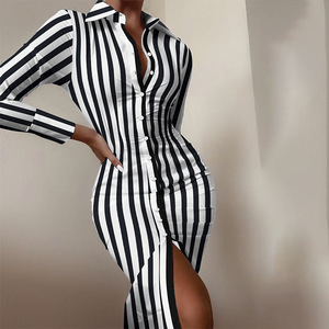 Vestido hasta el suelo de satén informal para mujer europea americana con estampado de cintura de manga larga-Nueva llegada para <span class=keywords><strong>EBay</strong></span> AliExpress Trade - Product Image 2