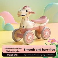 Trottinette à quatre roues pour enfants dinosaure, 1-3 ans, en EVA, voiture d'équilibre, à pousser au pied, nouveau style