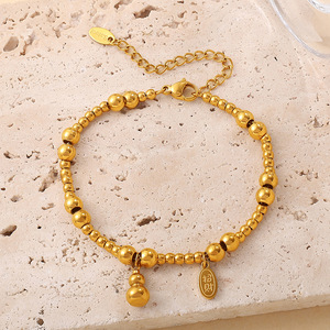 Pulsera de Acero Inoxidable con Cuentas Doradas, Diseño de Bola Redonda, Amuleto de la Suerte, Joyería Unisex, Accesorio de Regalo - Product Image 3