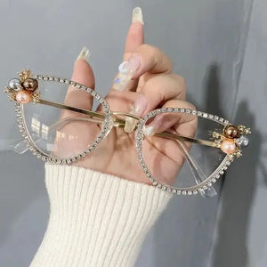 Lunettes de soleil optiques Vintage Sexy Ladies Cat Eye Anti Blue Light 2024 femmes <span class=keywords><strong>Chici</strong></span> luxe diamant perle Design ordinateur lunettes - Product Image 3