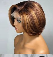 Perruque Coupe Pixie Sans Colle 100% Cheveux Vierges Brésiliens Frontale Transparente Prête à Expédier 4*4 Lace Courte Baby Swiss Lace Style Frontal en Dentelle
