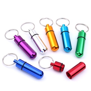 14*50 mm Logo print Waterproof Aluminum pill box case bottle holder container with keychain