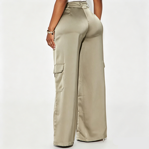 <strong>Plus</strong> <strong>Size</strong> Satin Cargo Wide Leg <strong>Pants</strong> Women High Waist Glossy <strong>Parachute</strong> Trousers Loose Casual Wholesale Custom Private Label - Product Image 6