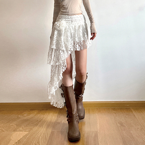 Minifalda Retro Blanca de Encaje con Rosas 3D y Dobladillo Irregular, Estilo Urbano para Mujer, Falda de Volantes en Capas - Product Image 2
