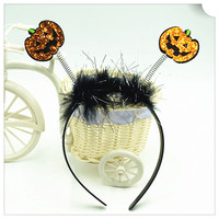 Bando Kepala Labu Halloween Bahan Kain Nonwoven Unisex dengan Pegas, Aksesoris Pesta Hantu Kreatif, Hiasan Kepala Pesta Seram