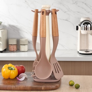 6-Piece Household Kitchen Cooking Utensils Set Spatula Spoon Heat Resistant <b>Silicone</b> Beech Wooden Kitchen <b>Tools</b> Set - Product Image 6