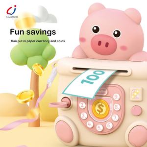 Chengji กระปุกออมสินรูปหมูน่ารักกล่องเงินเอทีเอ็มสำหรับเด็กกุญแจจำลองการศึกษาปลดล็อคเพลงอิเล็กทรอนิกส์ธนาคารหมู - Product Image 4
