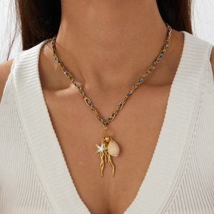 European American Beach Necklace With Seashell Starfish Jellyfish Charm Gold Chain Daily Wear Gift Jewelry N4231 - Product Image 2