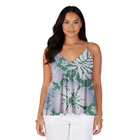 Chemisier plissé à bretelles à col en V, imprimé HD, motif Îles Polynésiennes, Fleurs Samoanes, style Hawaïen, grande taille, pour la plage et les événements, vêtement personnalisé