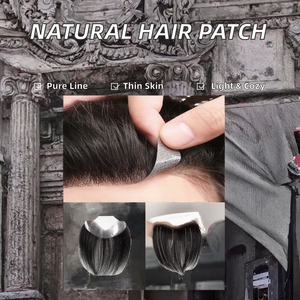 Pezzo Frontale in PU Invisibile per <span class=keywords><strong>Uomo</strong></span>, con Capelli Umani Indiani Remy dall'Aspetto Naturale, per Riparazione della Linea Frontale, con Base Ultra Sottile, Destro - Product Image 2