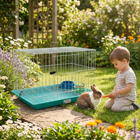 Cage à lapin surélevée avec structure métallique pliable, plateau de base bleu amovible, espace de vie spacieux pour petits animaux domestiques