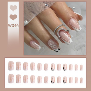 24 <span class=keywords><strong>Uñas</strong></span> Postizas Reutilizables <span class=keywords><strong>de</strong></span> ABS, Minimalistas, Cortas, Cuadradas, Color Nude, con Puntas Francesas <span class=keywords><strong>en</strong></span> V, Diseño <span class=keywords><strong>de</strong></span> Piel <span class=keywords><strong>de</strong></span> <span class=keywords><strong>Vaca</strong></span>, Detalles Brillantes Plateados, para Uso <span class=keywords><strong>en</strong></span> los Dedos - Product Image 2