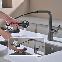 Robinet de cuisine monocommande avec douchette extractible, mitigeur eau chaude et froide, en laiton, avec cartouche céramique, à poser sur plan, finition brossée, garantie 5 ans