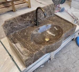 Lavabo de salle de bain en marbre Emperador brun de luxe, durable, écologique, avec crédence intégrée, fait main, naturel - Product Image 3
