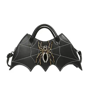 Novelty Bat Wing Shoulder Bag Devil PU Leather Spider Web Crossbody Handbags for Women Halloween Purse Female