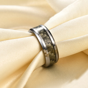Anillo de Acero de Tungsteno de 8mm con Incrustaciones de Madera, Anillo de Boda para Hombre, Patrón Geométrico, Joyería de Moda - Product Image 2