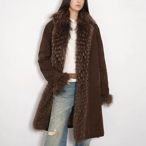 Abrigos de cuero para mujer con relleno de plumón de ganso blanco de alta calidad, tela de piel de oveja de gamuza, abrigos de cuero informales para Otoño e Invierno para mujer - Product Image 1