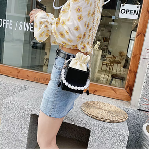 Fashion Girl Purse Small Messenger Mini Pearl Square Bag Women <b>Box</b> Handbags for Ladies Shoulder Messenger Bags - Product Image 3