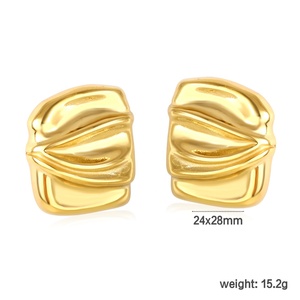 Pendientes de Acero Inoxidable con Baño de Oro de 18K, Diseño Cuadrado Irregular Martillado, Textura de Rayas y Arrugas Rectangulares, Joyería de Moda - Product Image 2