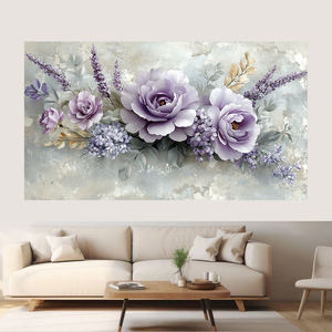 卸売OEM抽象的な花柄キャンバスプリント、玄関リビングルームインテリア壁画用のテクスチャードパープルフラワーアートワーク - Product Image 1