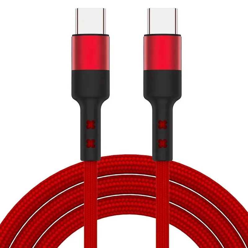 Cable de USB-C trenzado de nailon para teléfonos móviles y portátiles, Cable de carga rápida tipo C a tipo c PD, 60W, 3A, 20V