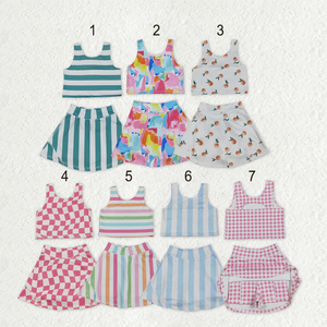 ชุดเสื้อกั๊กแขนกุดลายเสือดาวสำหรับเด็กผู้หญิงพร้อมกางเกงสเกิร์ตสำหรับเล่นโยคะและออกกำลังกาย - Product Image 1