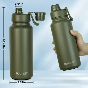 Flask 32oz baja tahan karat botol pengocok protein whey, dapat digunakan kembali tahan bocor baja tahan karat botol minum dengan tali pembawa