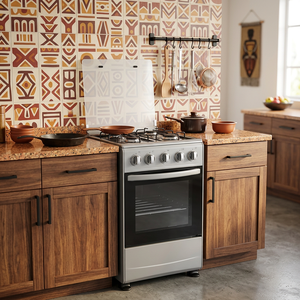 Cucina a gas indipendente con quattro fuochi e forno, supporto per pentole in smalto - Product Image 1