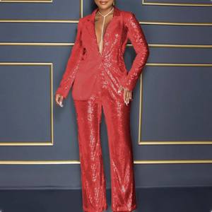 V-neck Sequins Long Sleeve Suit Loose Women's 2 Piece <b>Set</b> Fashion - Product Image 4