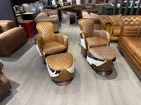 Fauteuil de salon en cuir marron style selle, idéal pour les salles de réunion d'hôtels et les salons de cigares, d'inspiration antique