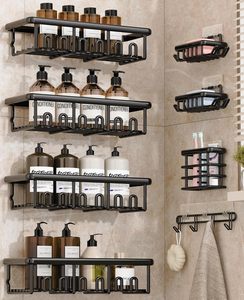 Mensola doccia adesiva antiruggine <span class=keywords><strong>con</strong></span> portasapone, ganci porta spazzolini, scaffale doccia senza foratura, portaoggetti da parete - Product Image 1
