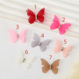 Klip rambut kupu-kupu sutra 3D lapisan ganda, ikat kepala aksesori rambut seni gaya manis dengan ornamen berlian - Product Image 5