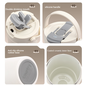 Botol kopi perjalanan mobil, Kustom keramik dalam 316 baja tahan karat dengan pegangan kapasitas besar portabel multi-fungsi - Product Image 4