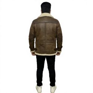 Genuine Sheepskin Leather <b>Shearling</b> Fur B3 <b>Bomber</b> <b>Jacket</b> Vintage Winter Long Coat with Sherpa Lining OEM Available - Product Image 5