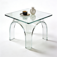 Table basse carrée moderne en acrylique pour hôtel, en verre trempé transparent, courbée, façonnée et découpée