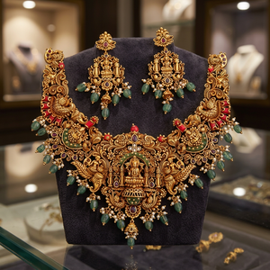 Antique Short Zinc Alloy Necklace with Ruby-Green-Coral Synthetic Stones Elegant <b>Wedding</b> <b>Accessory</b> - Product Image 2