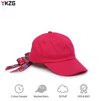 Casquette de baseball unisexe en tissu Oxford Dobby rose avec logo personnalisé, écharpe florale, nœud en ruban, protection solaire pour les vacances d'été à la plage et les activités de plein air