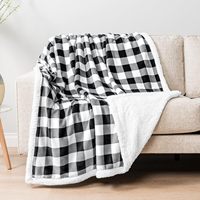 Plaid Sherpa à carreaux Buffalo noir et blanc pour canapé, couverture en polaire à carreaux et jetés