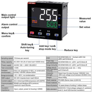 Controlador de Temperatura Digital PID TOKY con Pantalla LCD, Entrada TC/RTD, RS485 Modbus, Certificado CE, para Procesos Industriales - Product Image 2