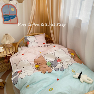 Bộ chăn ga gối cotton nguyên chất in họa tiết hoạt hình 3 món, gồm ga trải giường, vỏ chăn và vỏ gối - Product Image 4