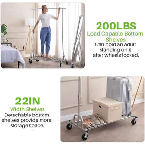 Perchero Comercial Plegable de Alta Resistencia con Ruedas para Ropa, Estante Rodante para Colgar Prendas - Product Image 4