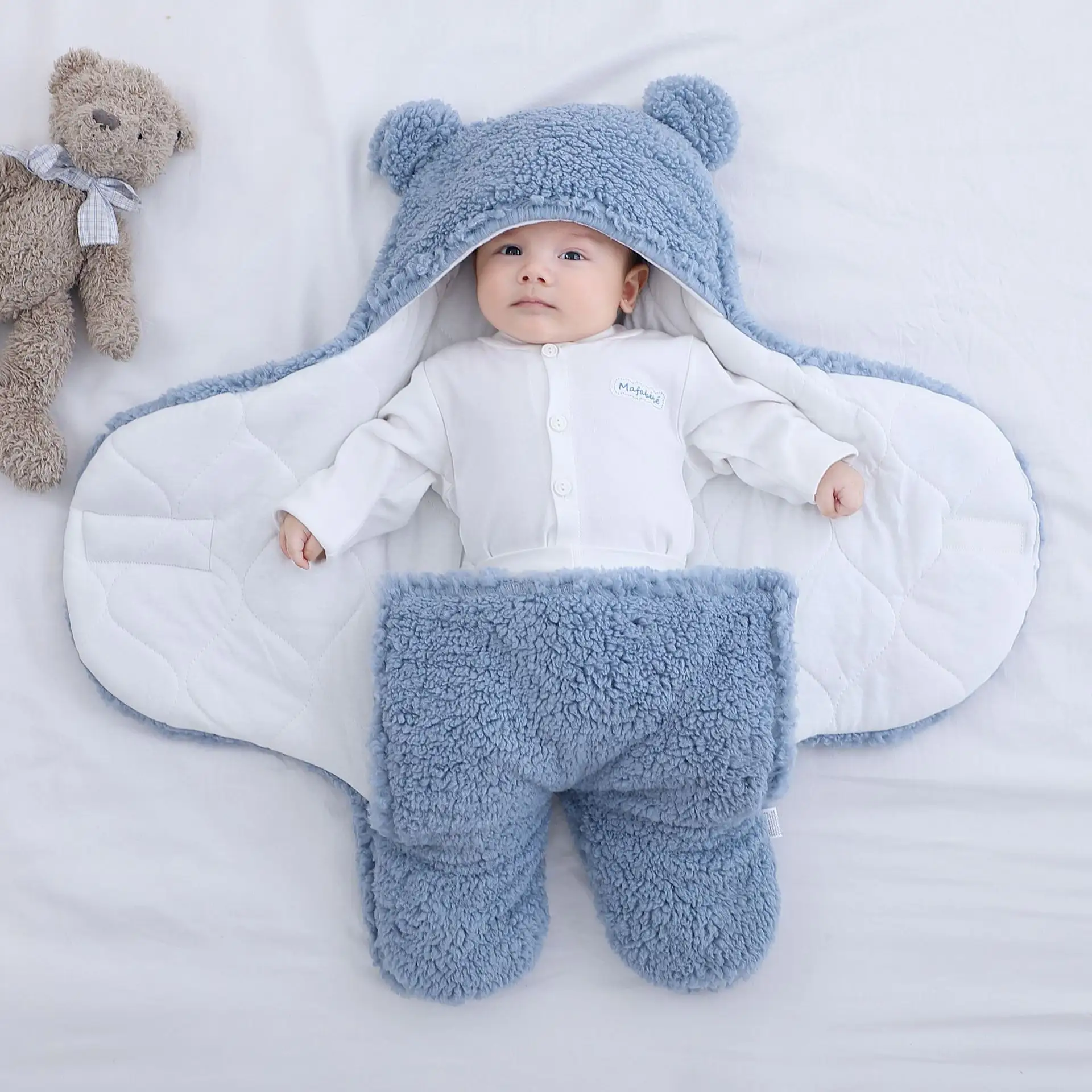 Kantong Tidur Bayi Beruang, Selimut Bayi Baru Lahir Berbulu, Kantong Tidur Pembungkus Pembibitan Ultra Lembut