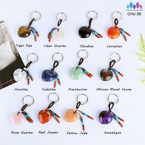 Vente en gros de porte-clés en cristal naturel fait à la main, cœur avec pierre de chakra, porte-clés pour cadeau - Product Image 3