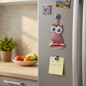 สังกะสีอัลลอยด์นกฮูกรูปตู้เย็นแม่เหล็ก Evil Eye จากตุรกี - Product Image 3