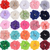 Promo Panas 20pcs 5.5cm Bunga Mutiara Rhinestone Chiffon untuk Jahit, Aksesoris DIY Bando, Sepatu, Topi