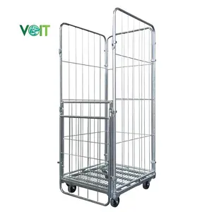 Collapsible Mobile Industrial Foldable Transport Hot Dip Zinc Double Gate Laundry Roll Container