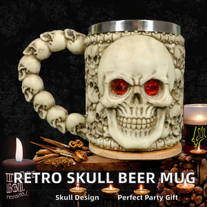 Jarra de Cerveza Vintage Personalizada con Calavera SKA08, Acero Inoxidable, Ojos Rojos, Regalo Creativo, Adorno para Fiestas y Hogar, 401-500ml - Product Image 2