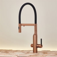 Robinet de cuisine 3-en-1 tout en cuivre avec cartouche céramique, purificateur d'eau chaude/froide, douchette extractible, finition or brossé flexible