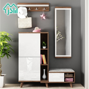 Jasiway-armario de almacenamiento para zapatos, moderno espejo montado en la pared, diseño de asiento suave, Zapatero blanco - Product Image 1
