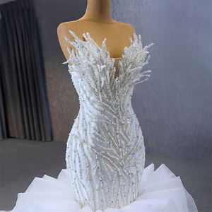 2025 Gorgeous Women White Rose Bead Wedding Evening Dress Bridal Pearl Sleeveless Luxury Mermaid Wedding Tulle Dress for Ladies - Product Image 2